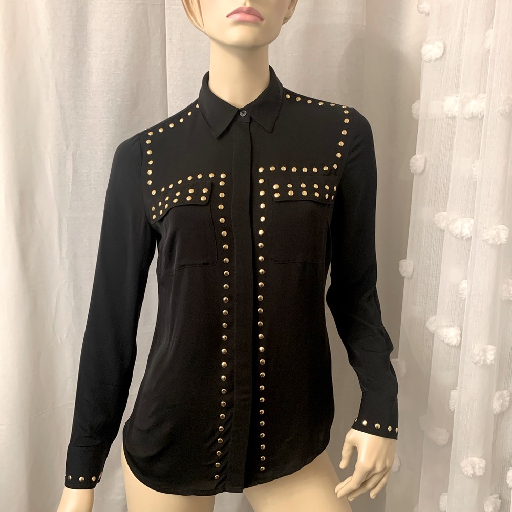 Michael by Michael Kors black and gold button down top, size medium